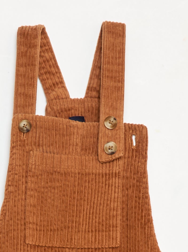 Vestido jardineira com bolso em veludo cotelê Castanho - Kiabi