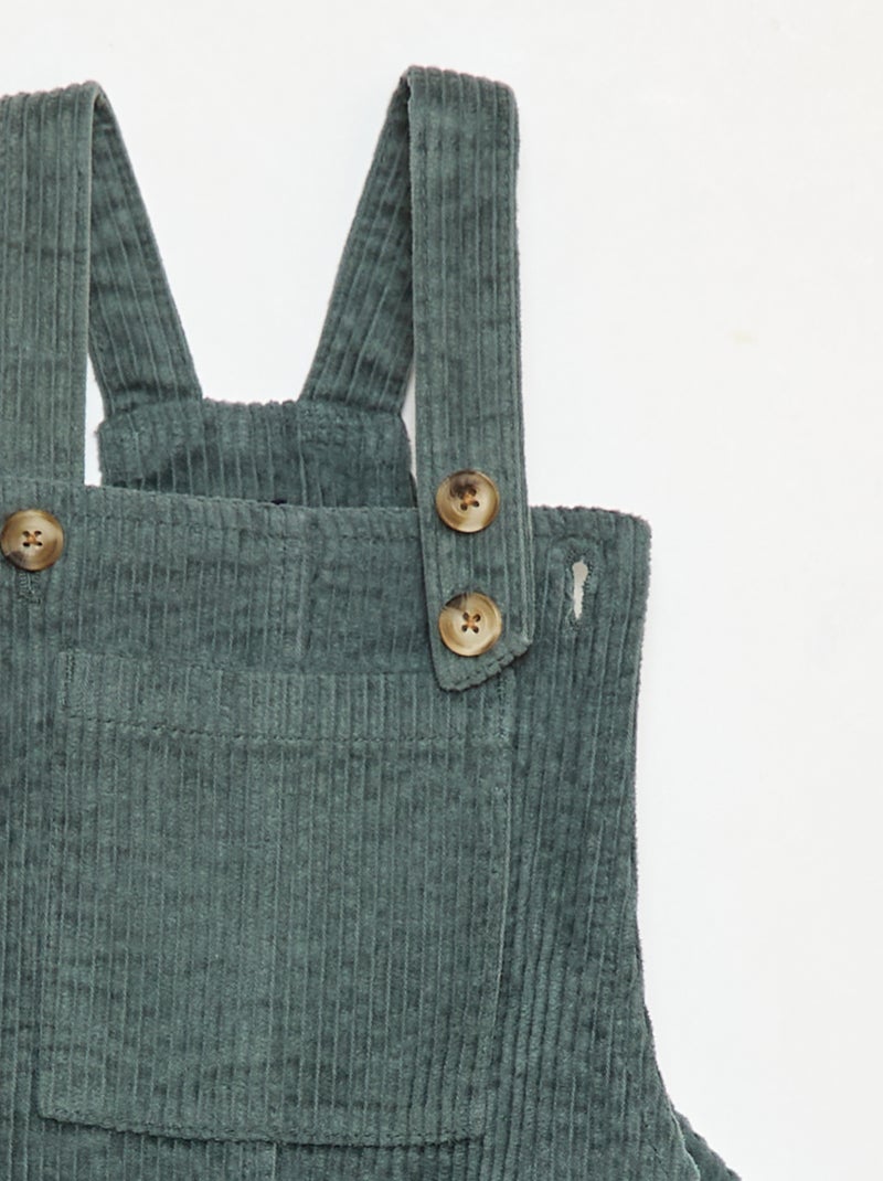 Vestido jardineira com bolso em veludo cotelê Verde - Kiabi