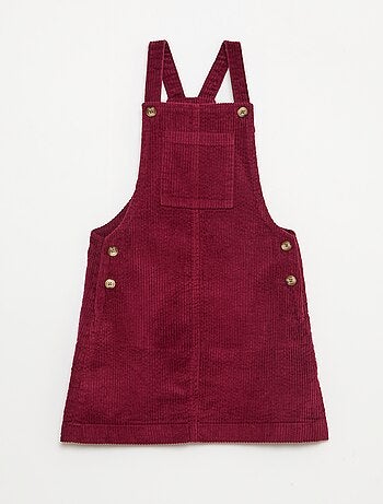 Vestido jardineira com bolso em veludo cotelê