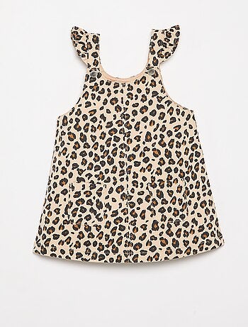 Vestido jardineira com estampado leopardo