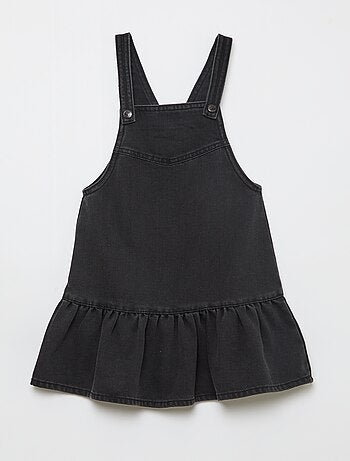 Vestido Jardineira Curto em Ganga