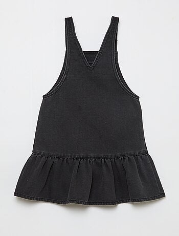 Vestido Jardineira Curto em Ganga