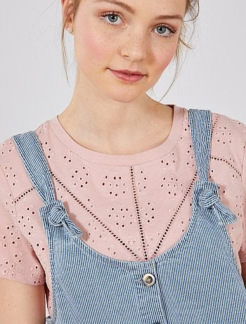 Vestido-jardineiras de ganga às riscas - Kiabi