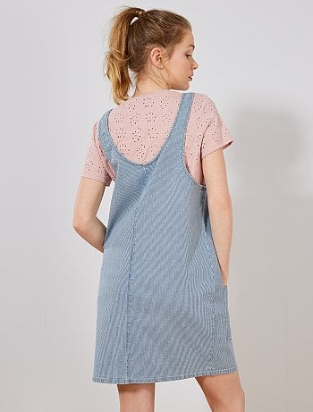 Vestido-jardineiras de ganga às riscas - Kiabi