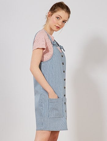 Vestido-jardineiras de ganga às riscas - Kiabi