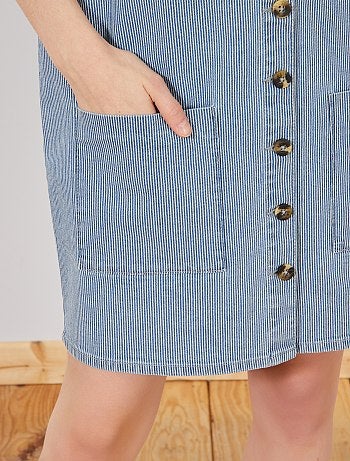 Vestido-jardineiras de ganga às riscas - Kiabi