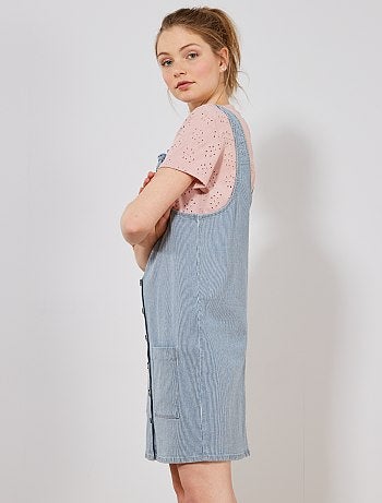 Vestido-jardineiras de ganga às riscas - Kiabi