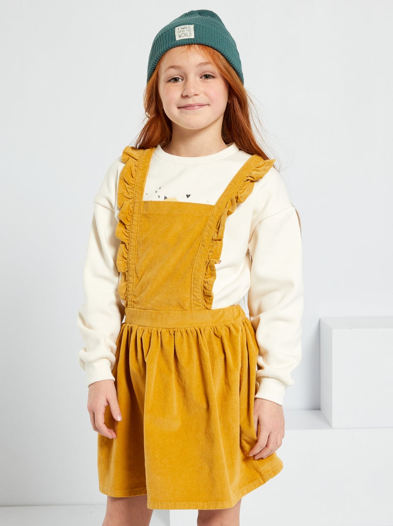 Vestido jardineiras em veludo nervurado BEGE - Kiabi