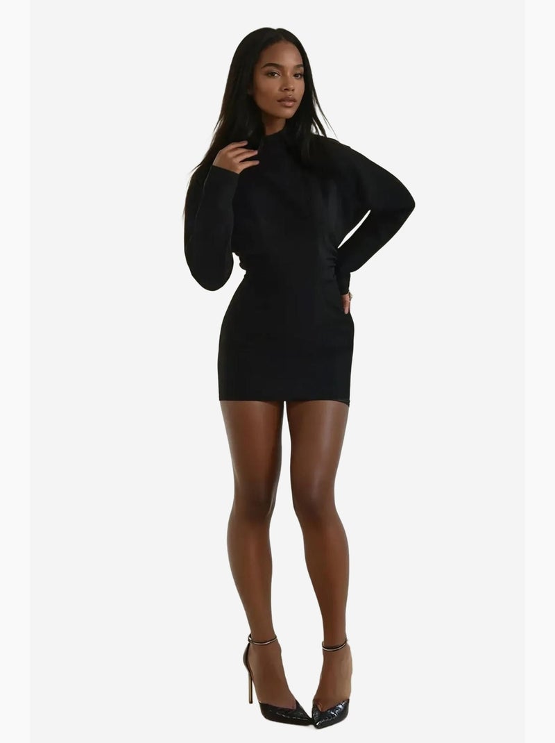 Vestido justo com manga morcego e pregas hiccup Preto - Kiabi