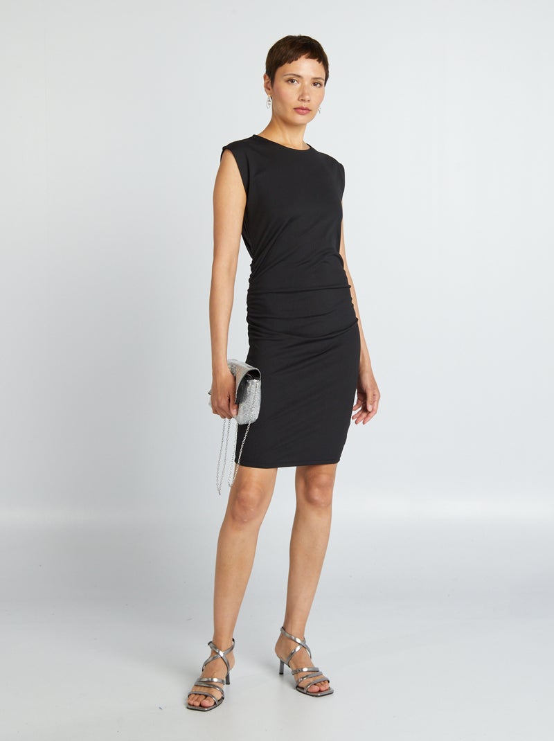 Vestido justo de malha canelada Preto - Kiabi