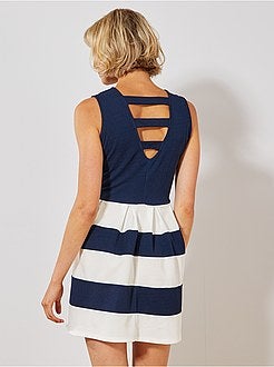 Vestido largo em malha elástica às riscas - Kiabi