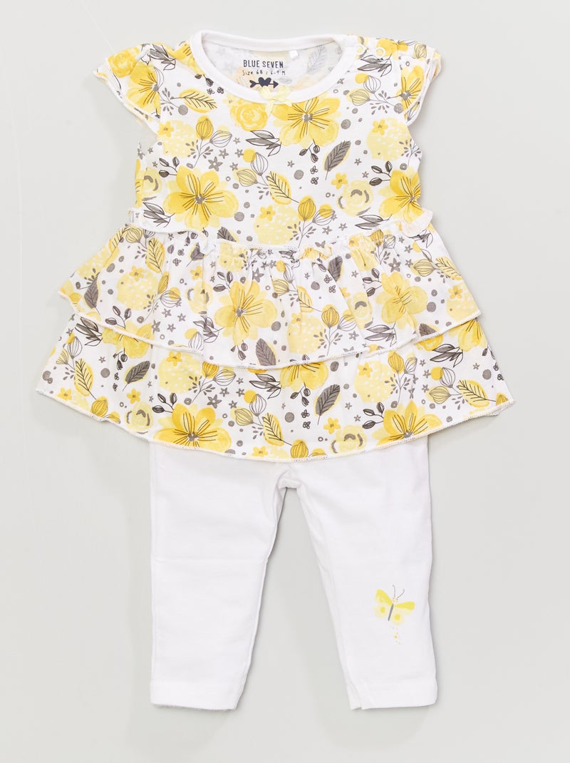 Vestido + leggings em malha jersey Branco/ Amarelo - Kiabi