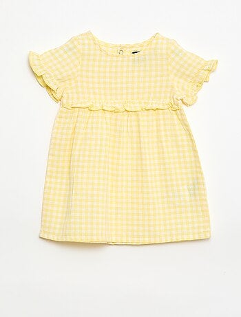 Vestido leve com mangas curtas com folhos