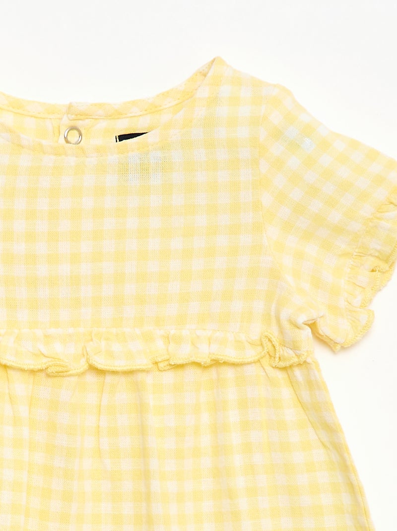 Vestido leve com mangas curtas com folhos Amarelo - Kiabi