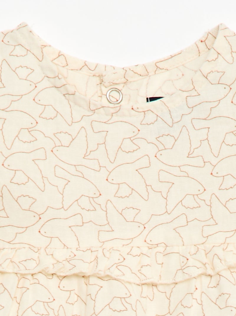 Vestido leve com mangas curtas com folhos Branco - Kiabi