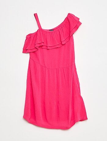 Vestido leve de alças e folhos liso