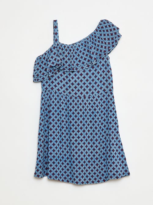 Vestido leve de alças e folhos liso - Kiabi