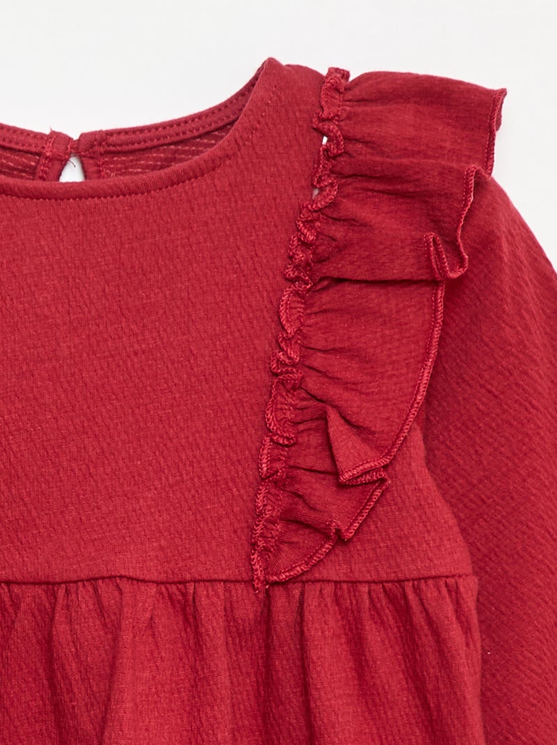 Vestido leve de manga comprida com padrão Vermelho - Kiabi