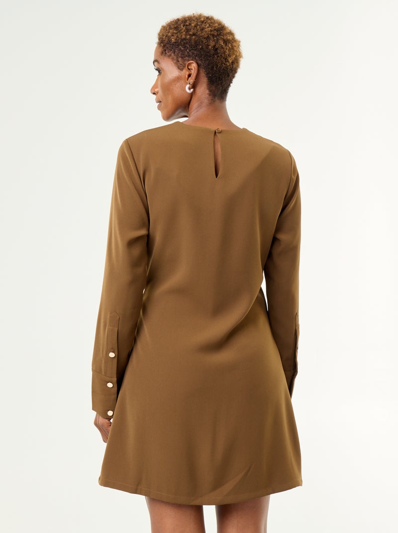 Vestido liso com detalhes dourados Castanho - Kiabi