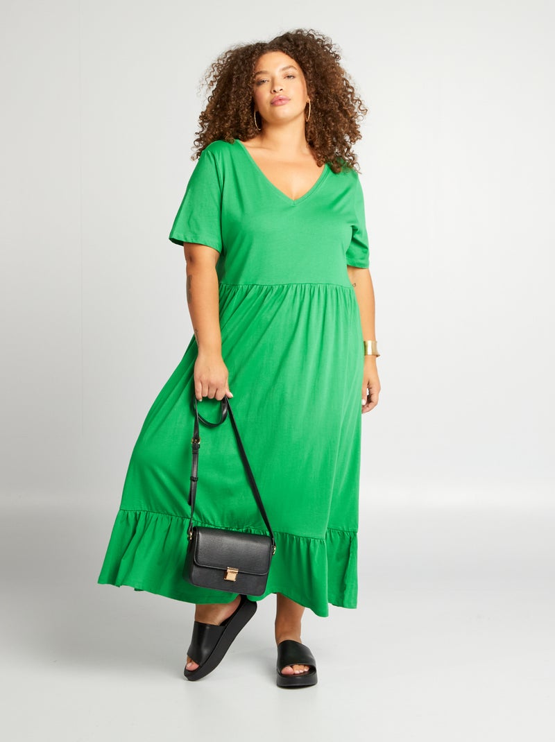 Vestido liso com folhos 'Only Carmakoma' VERDE - Kiabi