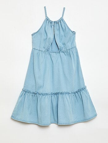 Vestido liso de alças e folhos