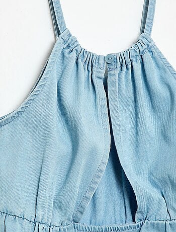 Vestido liso de alças e folhos