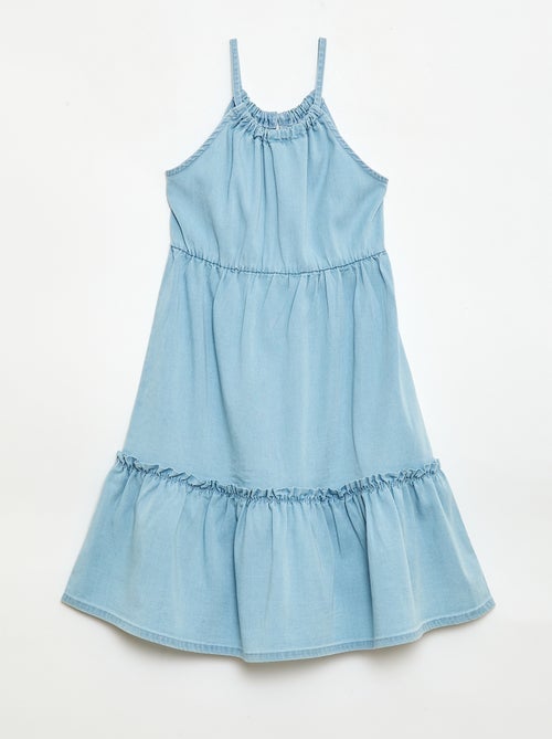 Vestido liso de alças e folhos - Kiabi