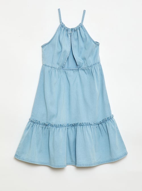Vestido liso de alças e folhos - Kiabi