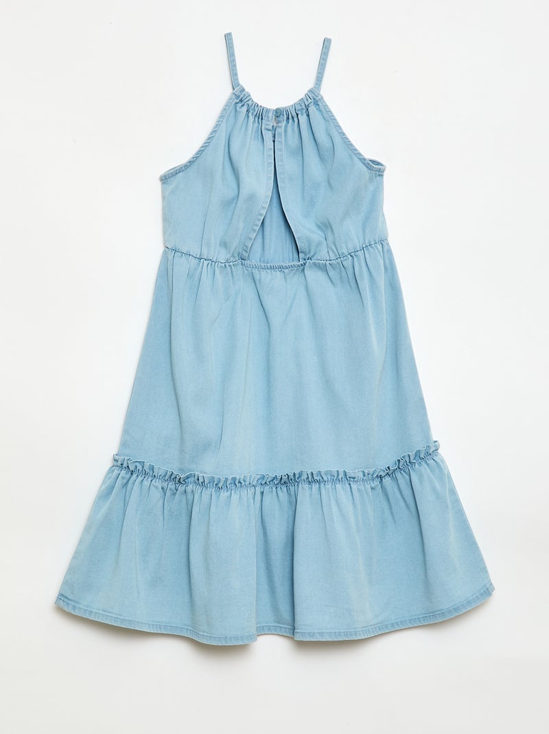 Vestido liso de alças e folhos Azul - Kiabi