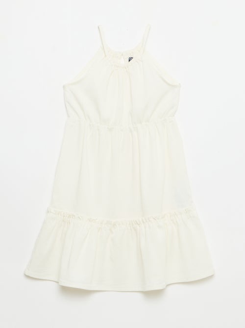 Vestido liso de alças e folhos - Kiabi