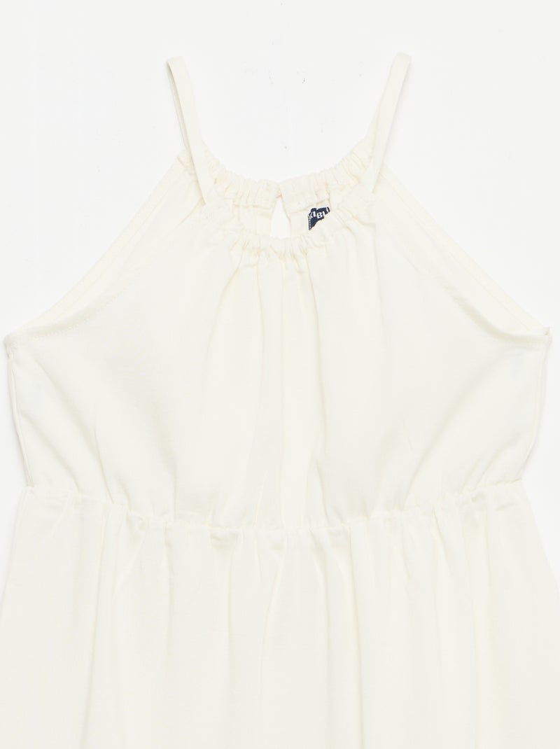 Vestido liso de alças e folhos Bege - Kiabi