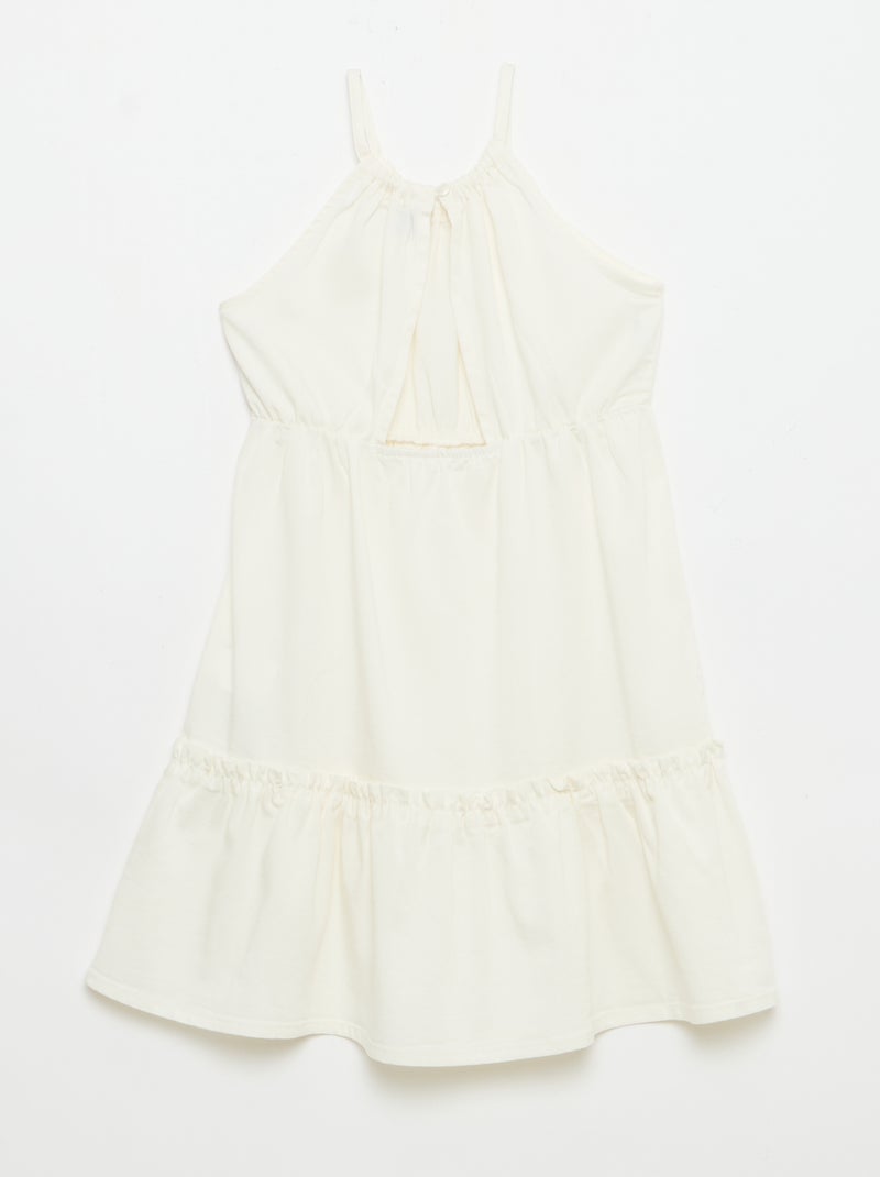 Vestido liso de alças e folhos Bege - Kiabi