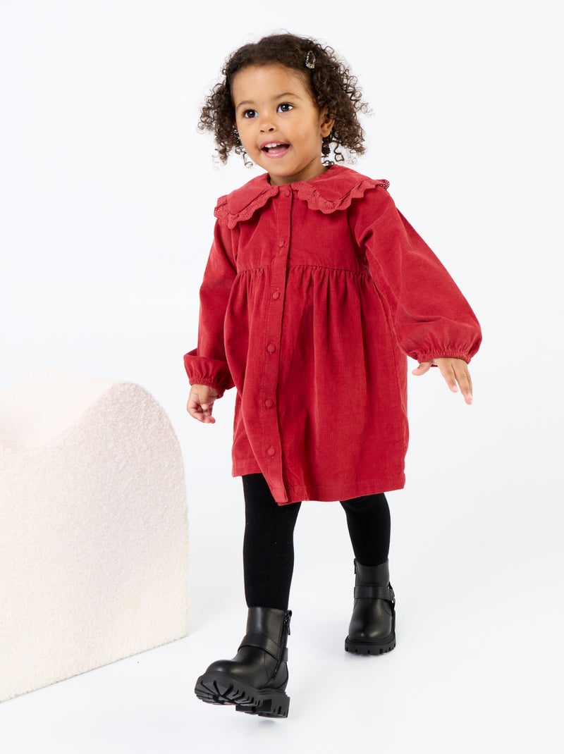 Vestido liso em bombazina com gola fantasia Vermelho - Kiabi