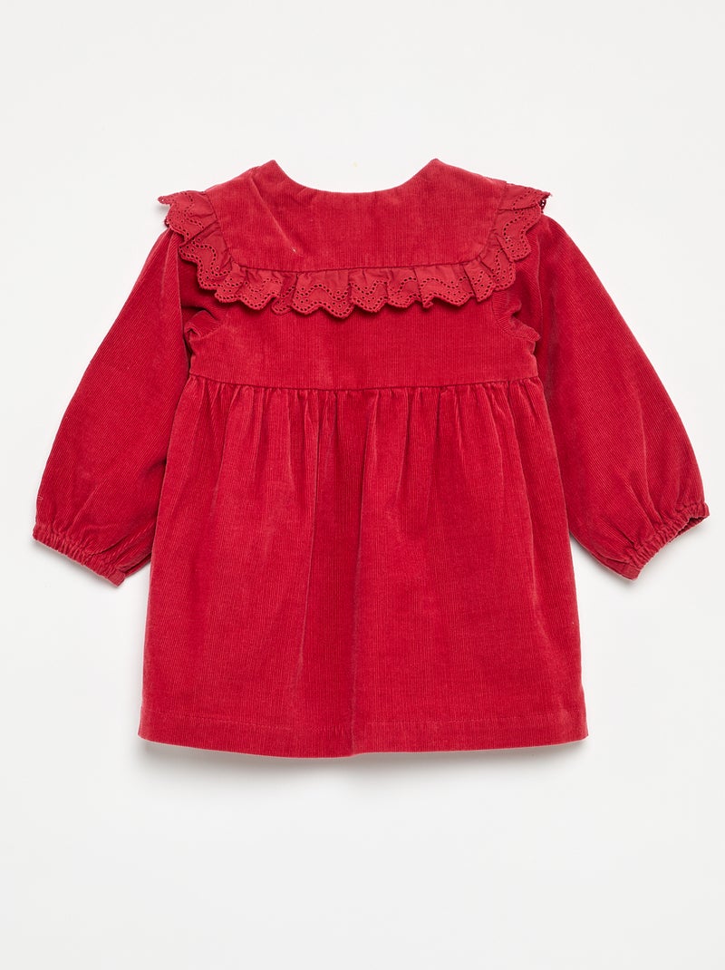 Vestido liso em bombazina com gola fantasia Vermelho - Kiabi