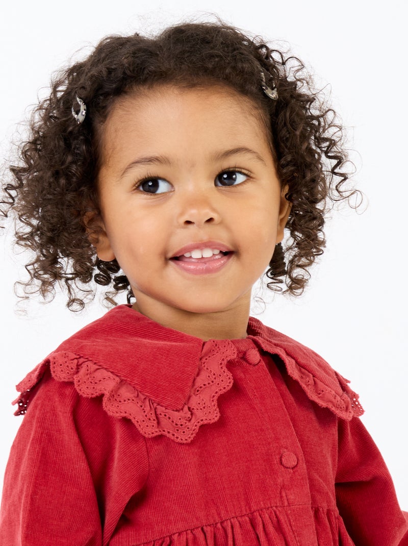 Vestido liso em bombazina com gola fantasia Vermelho - Kiabi