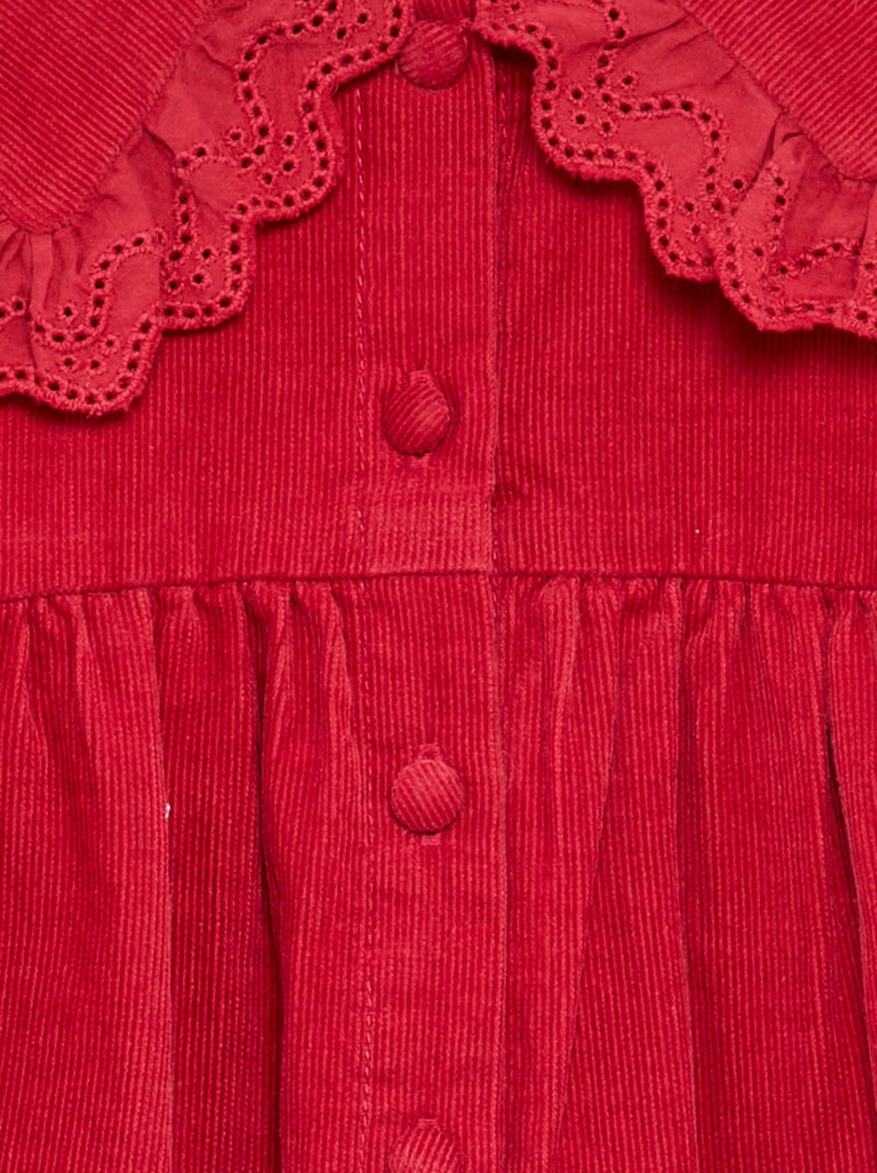 Vestido liso em bombazina com gola fantasia Vermelho - Kiabi