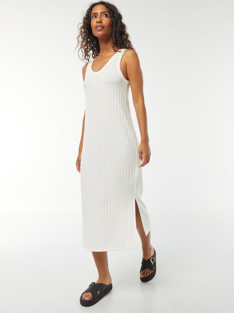 Vestido liso sem manga Branco - Kiabi