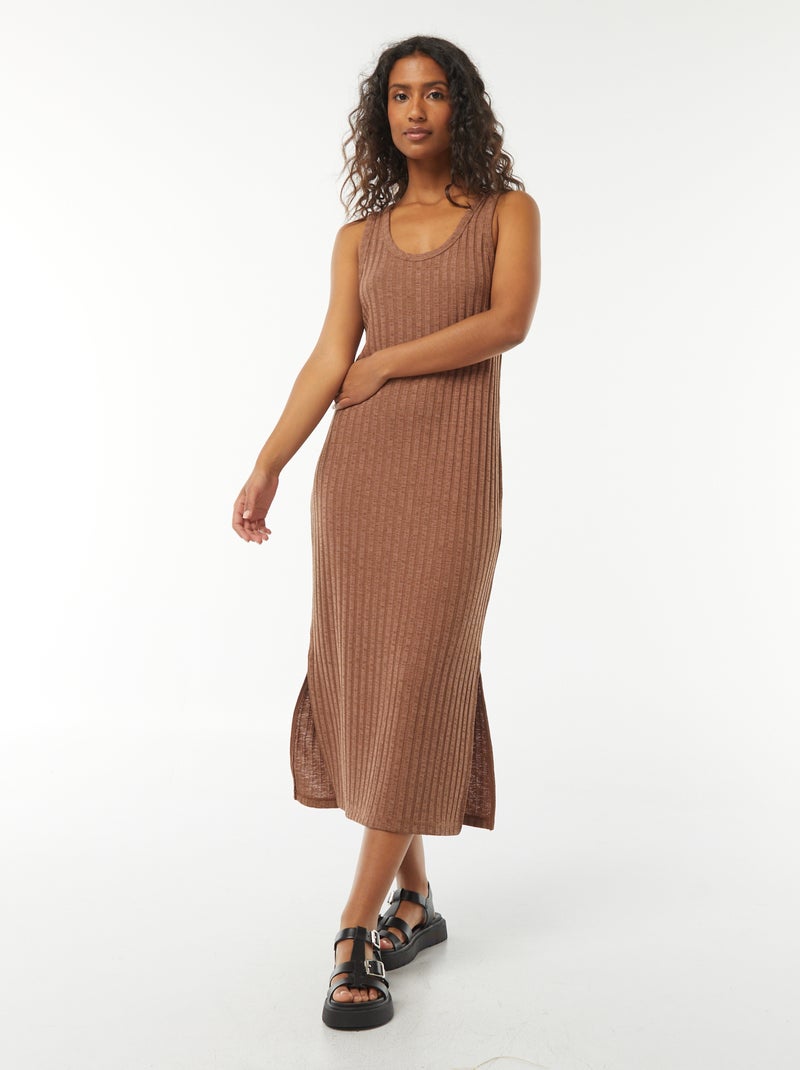 Vestido liso sem manga Castanho - Kiabi