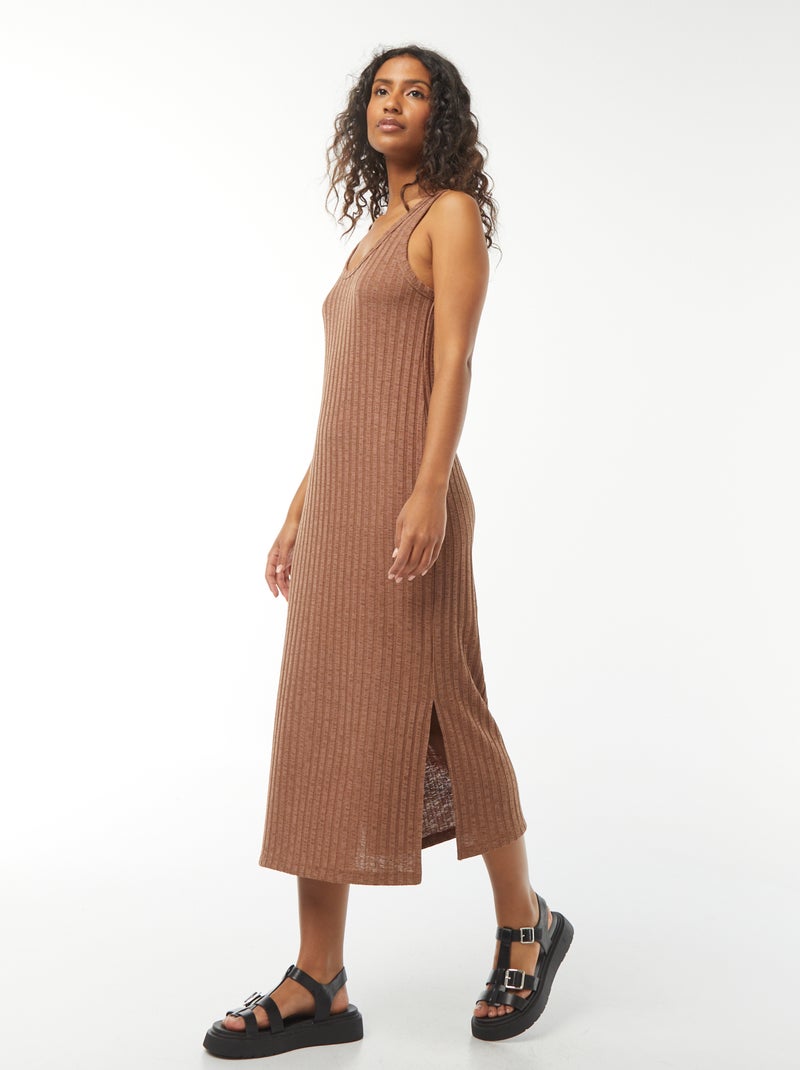 Vestido liso sem manga Castanho - Kiabi