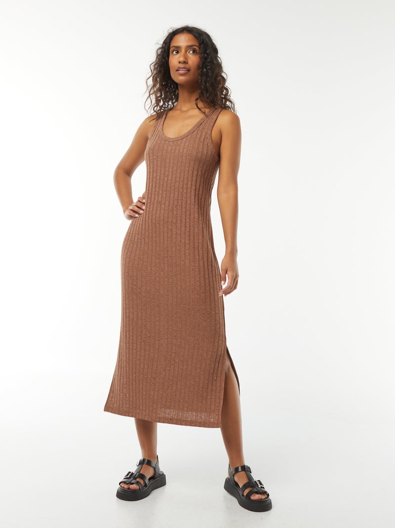 Vestido liso sem manga Castanho - Kiabi