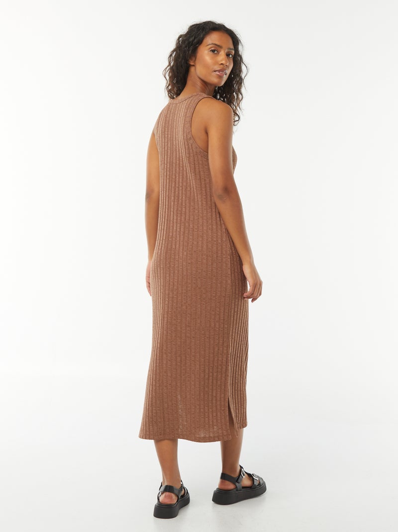 Vestido liso sem manga Castanho - Kiabi