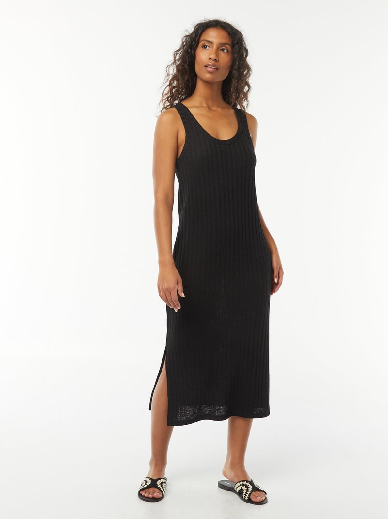 Vestido liso sem manga Preto - Kiabi