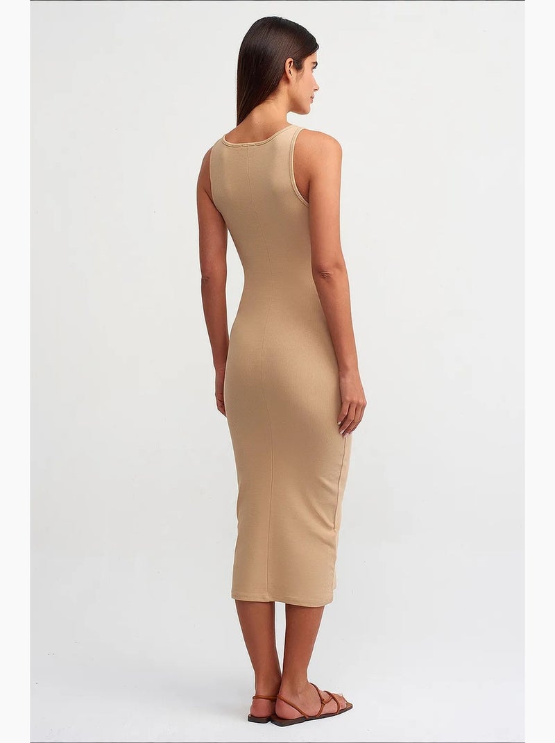 Vestido longo algodão elastano dilvin Bege-argila - Kiabi