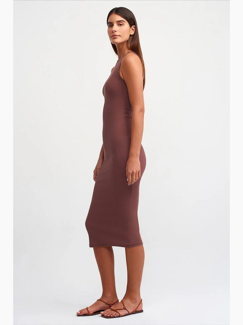 Vestido longo algodão elastano dilvin Castanho - Kiabi