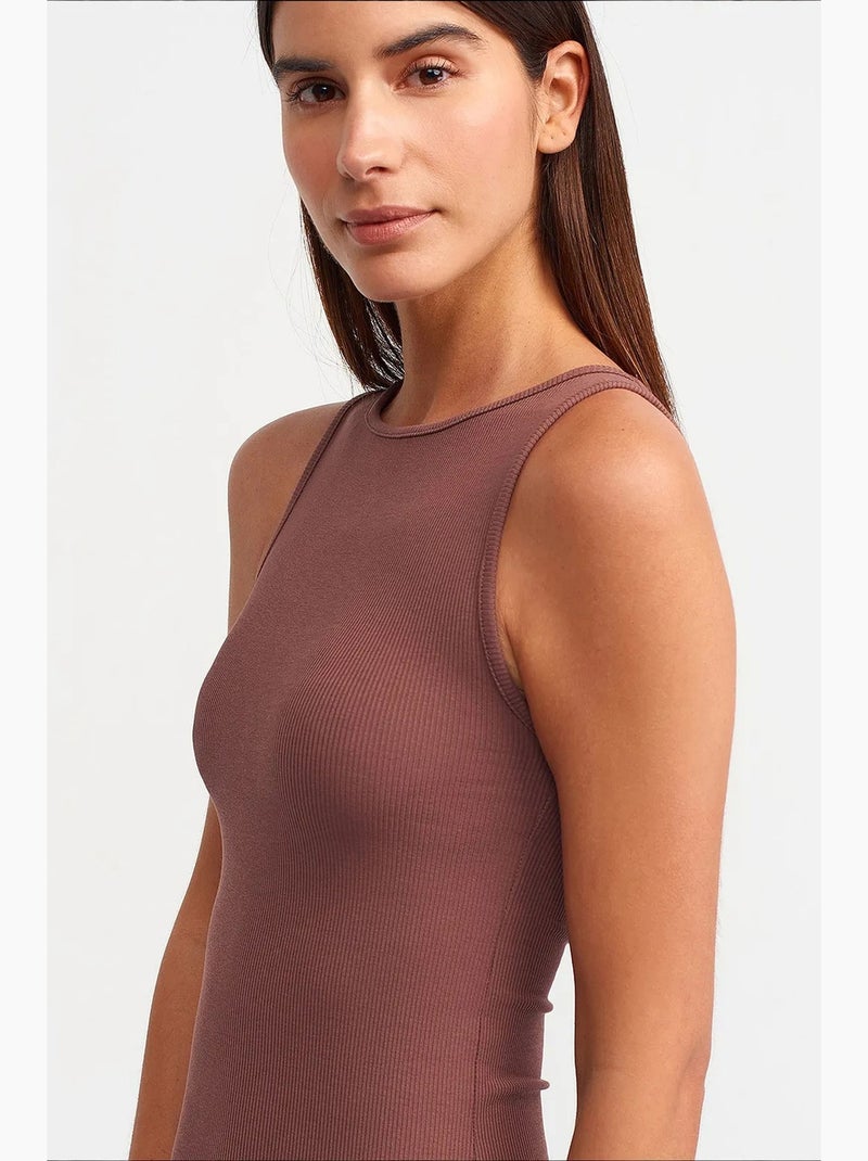 Vestido longo algodão elastano dilvin Castanho - Kiabi