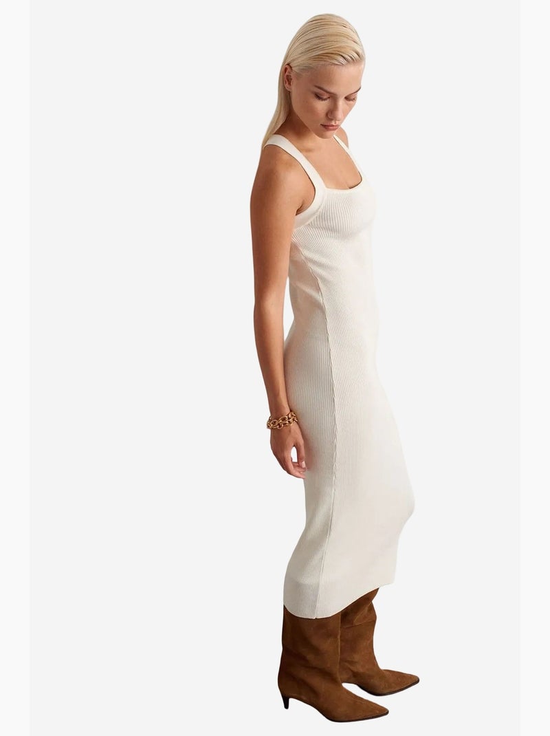Vestido longo canelado justo decote halter dilvin Creme - Kiabi