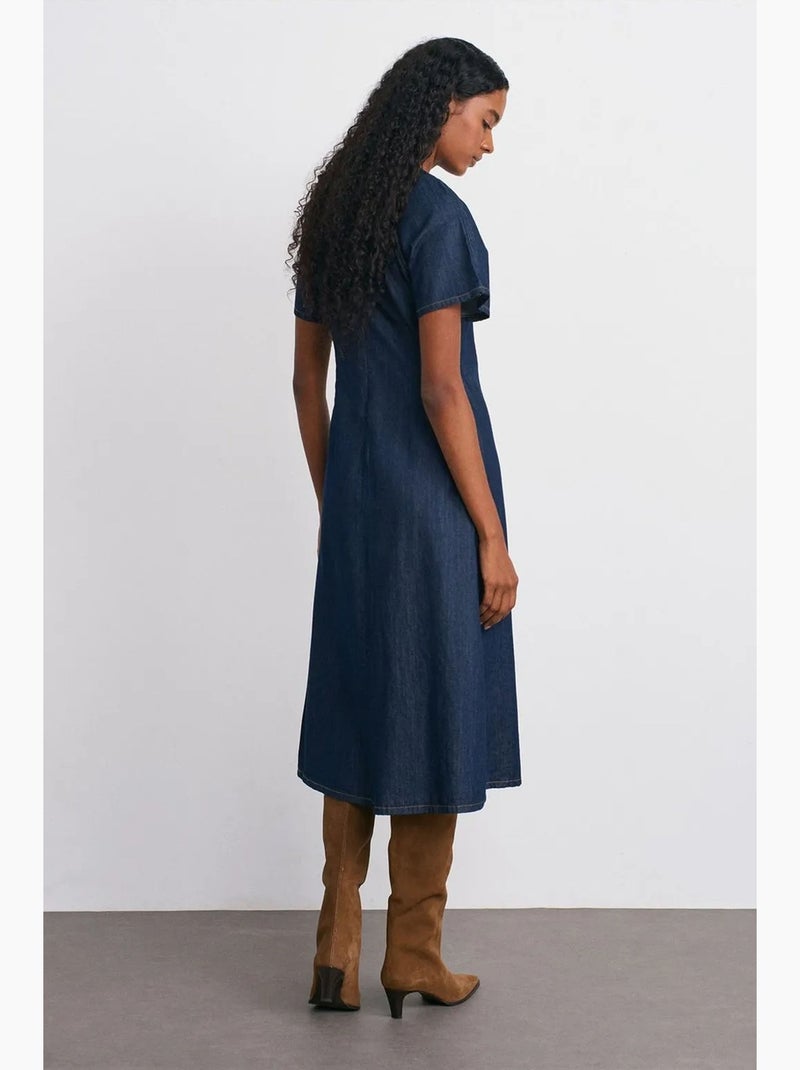 Vestido longo de ganga corte evasé dilvin Azul-ultramar - Kiabi