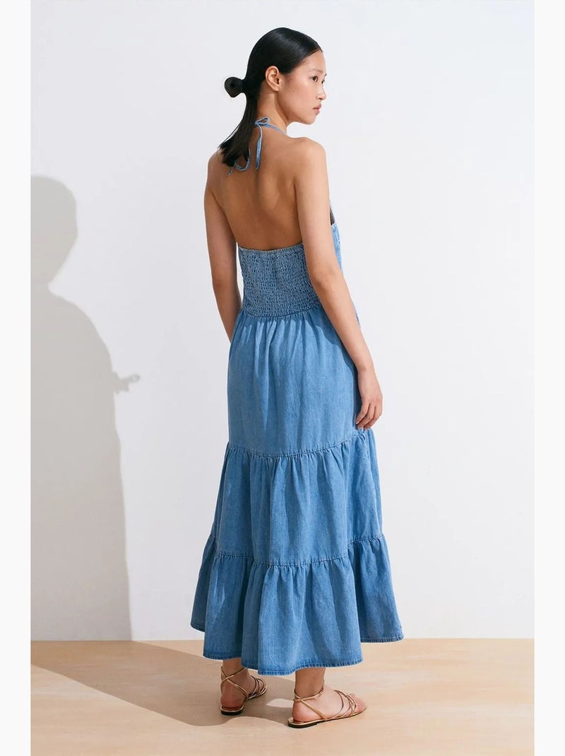 Vestido longo de ganga dilvin Azul-safira - Kiabi