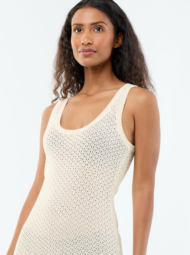 Vestido longo de praia em malha de crochê Bege - Kiabi