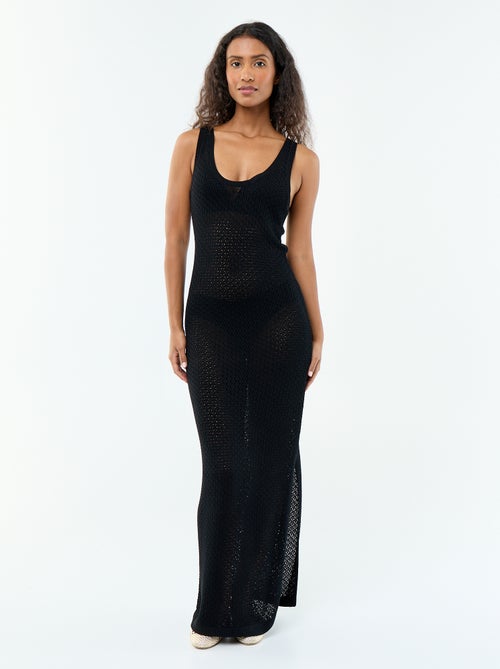 Vestido longo de praia em malha de crochê - Kiabi